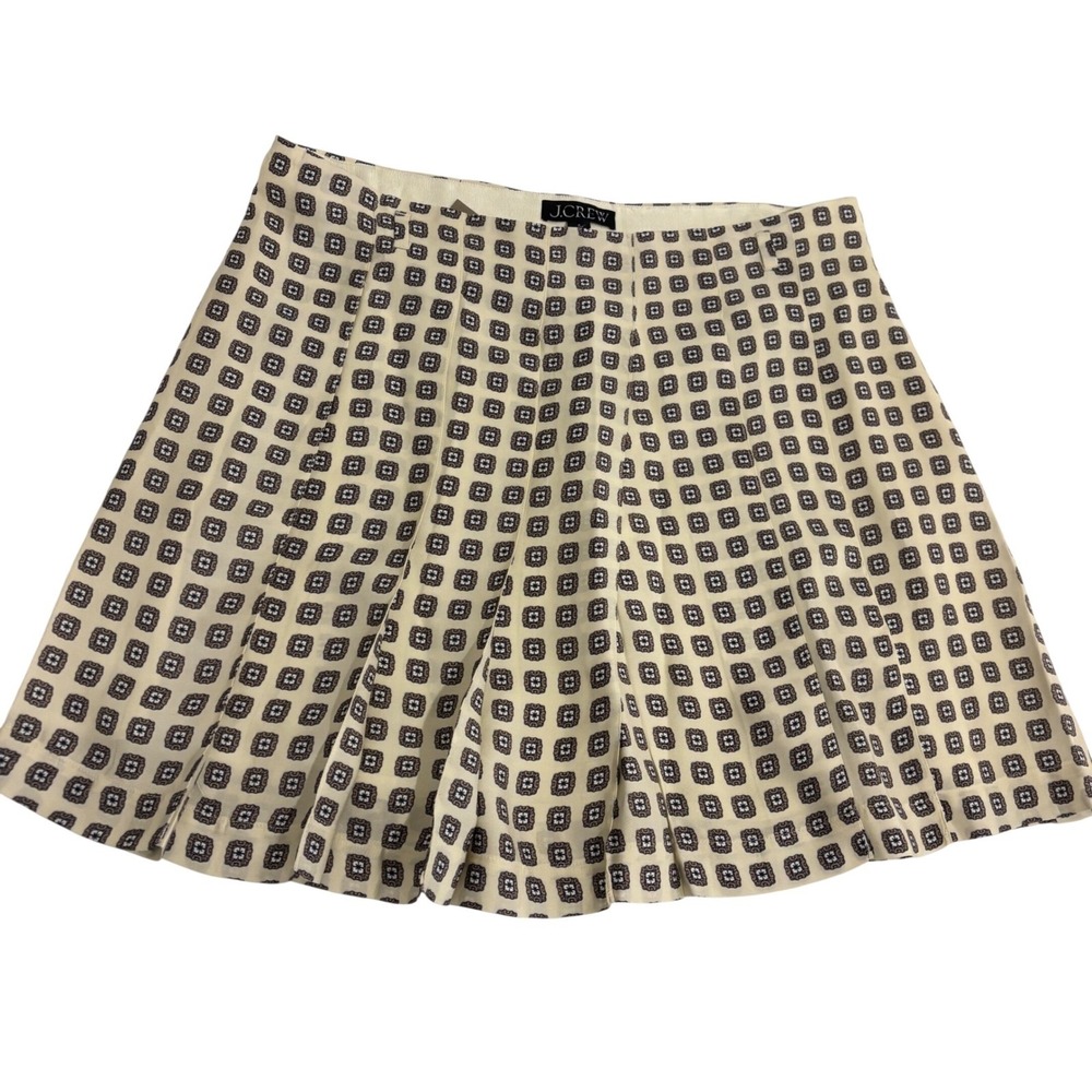 New J.Crew Pleated Mini Skirt Womens 8 Cream Brown Geometric Fully Lined NWT